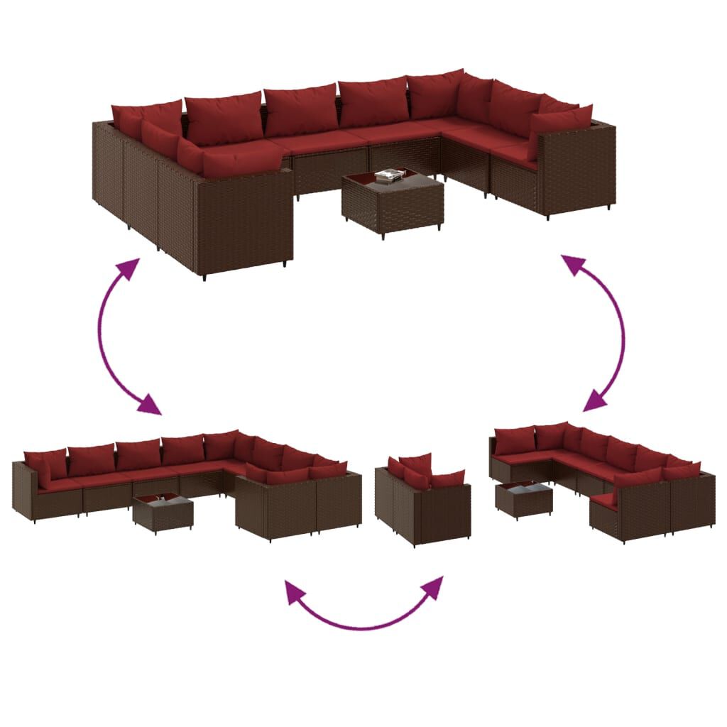 vidaXL 10 Piece Garden Lounge Set with Cushions Brown Poly Rattan