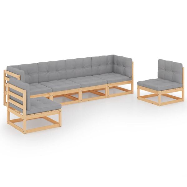 vidaXL 6 Piece Garden Lounge Set with Cushions Solid Pinewood