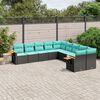vidaXL 10 Piece Garden Sofa Set with Cushions Black Poly Rattan