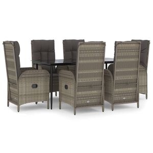 vidaXL 7 Piece Garden Dining Set with Cushions Black and Grey Poly Rattan