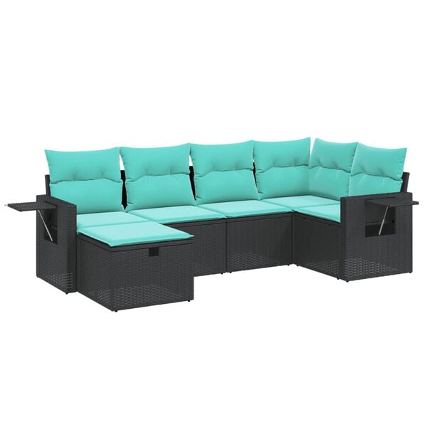 vidaXL 6 Piece Garden Sofa Set with Cushions Black Poly Rattan