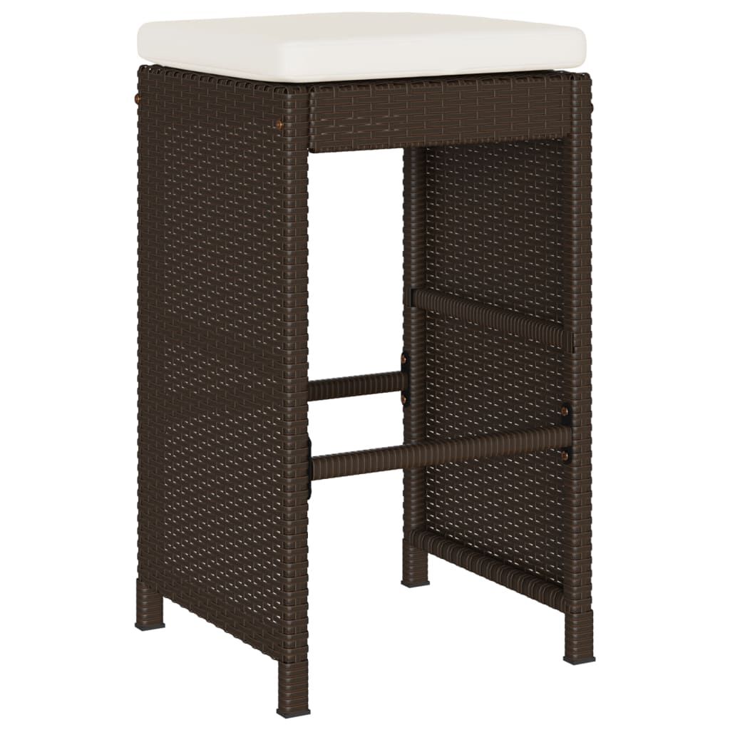 vidaXL Garden Bar Stools with Cushions 2 pcs Brown Poly Rattan