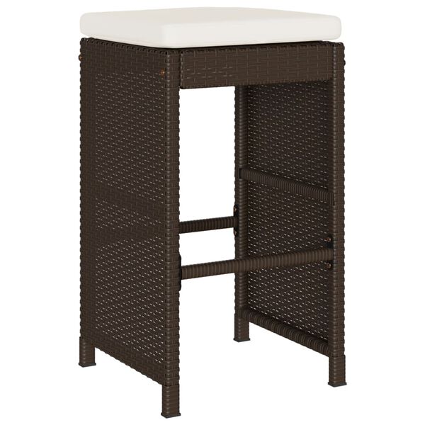 vidaXL Garden Bar Stools with Cushions 2 pcs Brown Poly Rattan