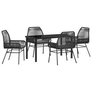 vidaXL Garden Dining Set with Cushion 5 pcs Black Poly Rattan