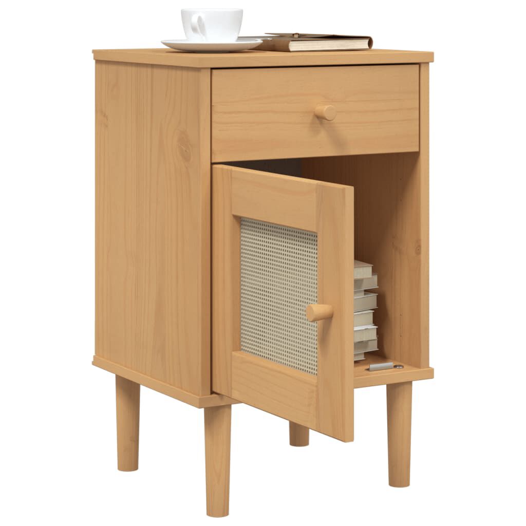vidaXL Bedside Cabinet SENJA Rattan Look Brown 40x35x65 cm Solid Wood Pine