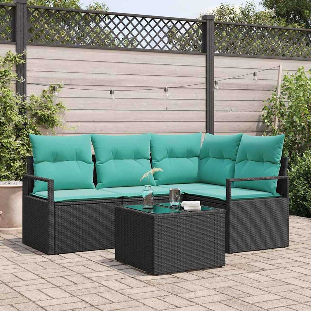vidaXL Garden Sofa Set 5 pcs Black Poly rattan