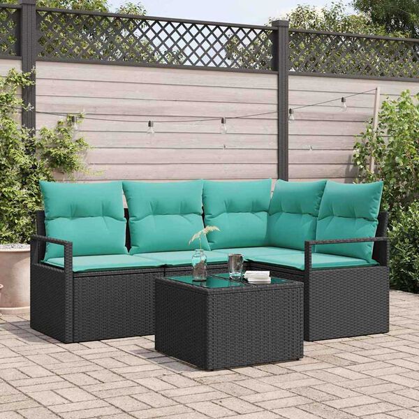 vidaXL Garden Sofa Set 5 pcs Black Poly rattan