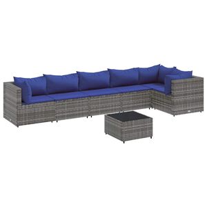 vidaXL 7 Piece Garden Lounge Set with Cushions Grey Poly Rattan