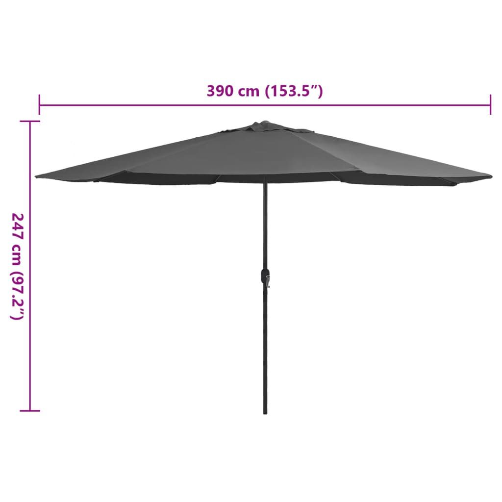 vidaXL Garden Parasol with Metal Pole 390 cm Anthracite