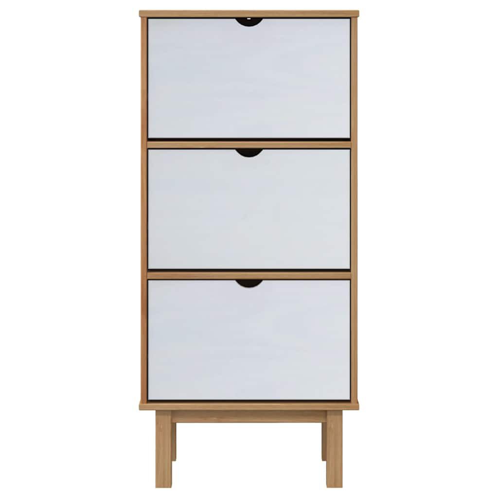 vidaXL Shoe Cabinet OTTA with 3 Drawers Brown&White Solid Wood Pine