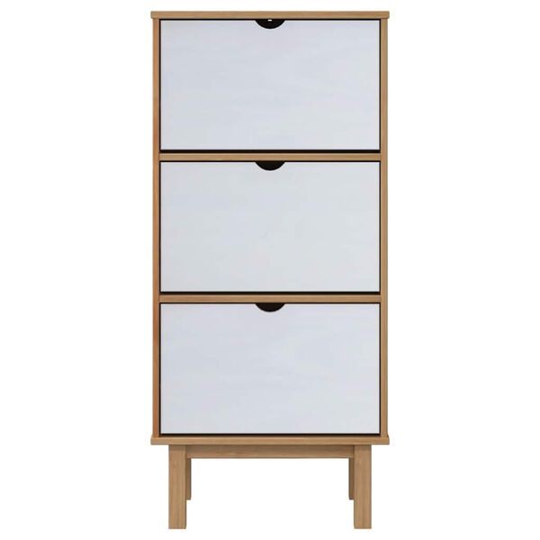 vidaXL Shoe Cabinet OTTA with 3 Drawers Brown&White Solid Wood Pine