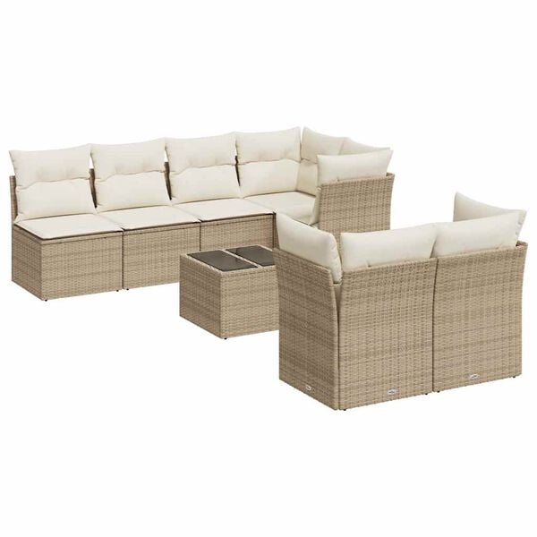 vidaXL 8 Piece Garden Sofa Set with Cushions Beige Poly Rattan