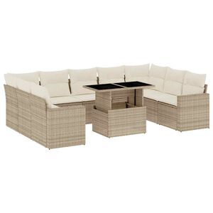 vidaXL 10 Piece Garden Sofa Set with Cushions Beige Poly Rattan