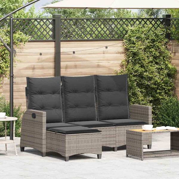 vidaXL Reclining Garden Sofa with Cushions L-shaped Grey Poly Rattan