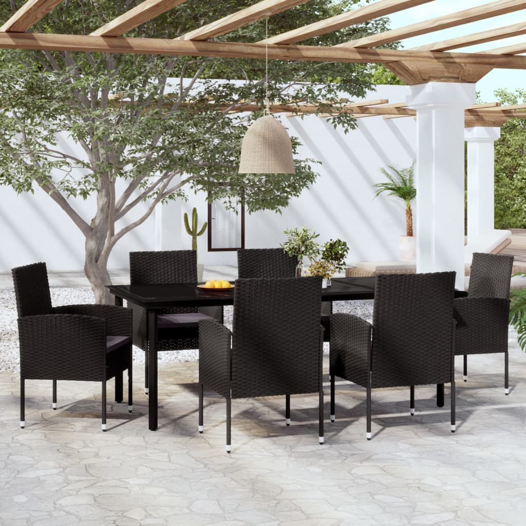 vidaXL 7 Piece Garden Dining Set Black