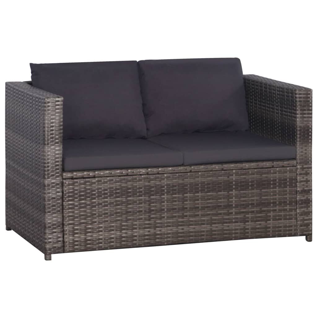 vidaXL 3 Piece Bistro Set Poly with Cushions Rattan Grey