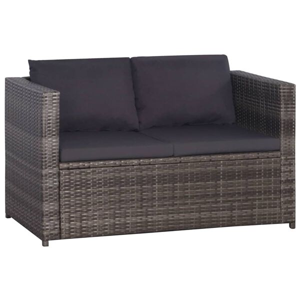 vidaXL 3 Piece Bistro Set Poly with Cushions Rattan Grey