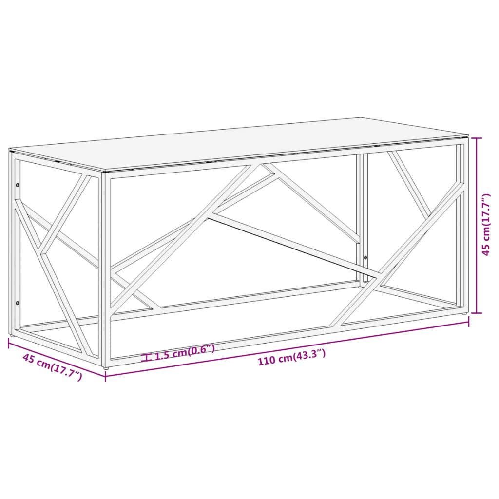 vidaXL Coffee Table Silver Stainless Steel and Tempered Glass