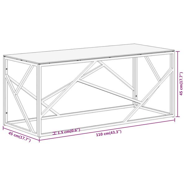 vidaXL Coffee Table Silver Stainless Steel and Tempered Glass