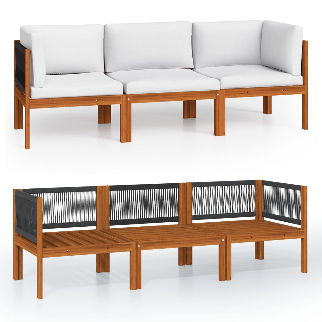 vidaXL 3-Seater Garden Sofa with Cushion Solid Acacia Wood