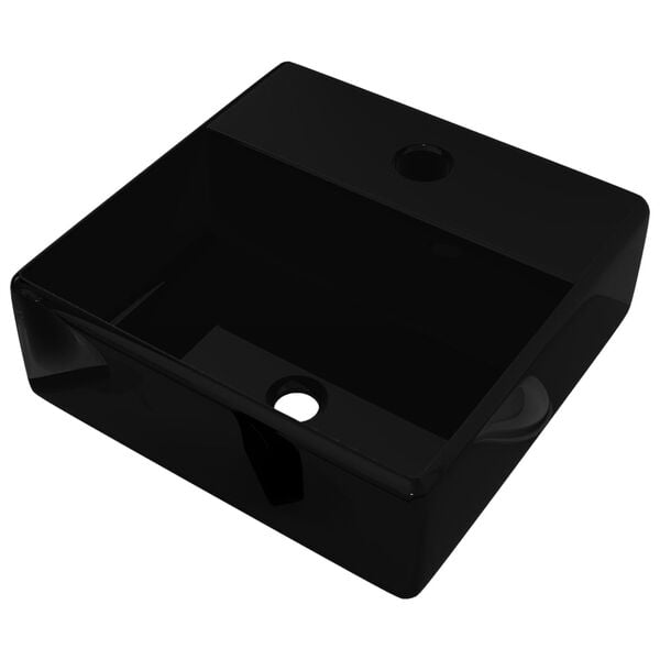vidaXL Ceramic Bathroom Sink Basin with Faucet Hole Black Square