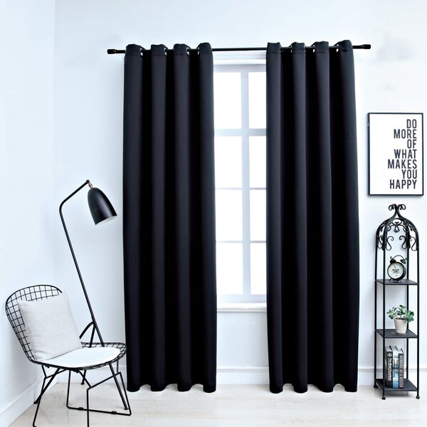 vidaXL Blackout Curtains with Rings 2 pcs Black 137x213 cm Fabric