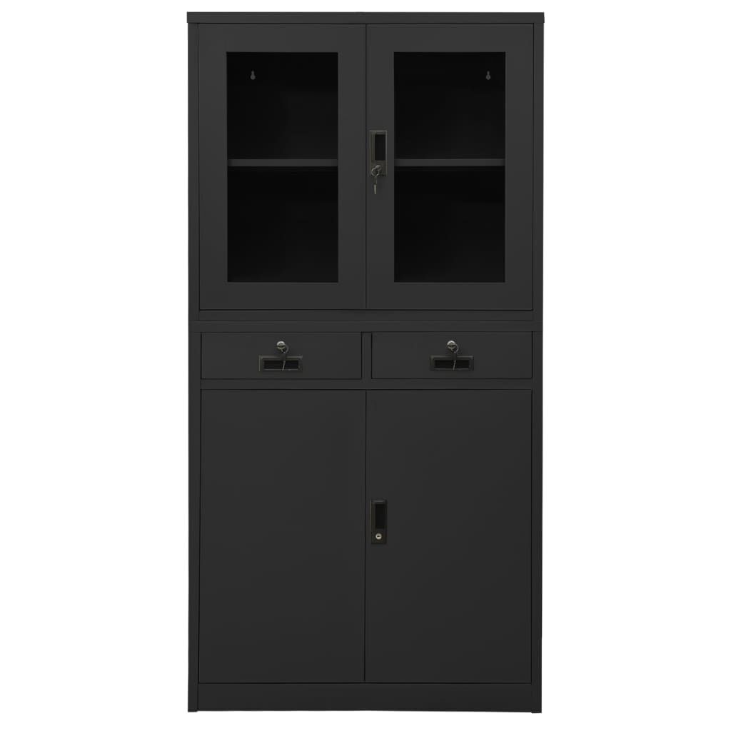 vidaXL Office Cabinet Anthracite 90x40x180 cm Steel and Tempered Glass