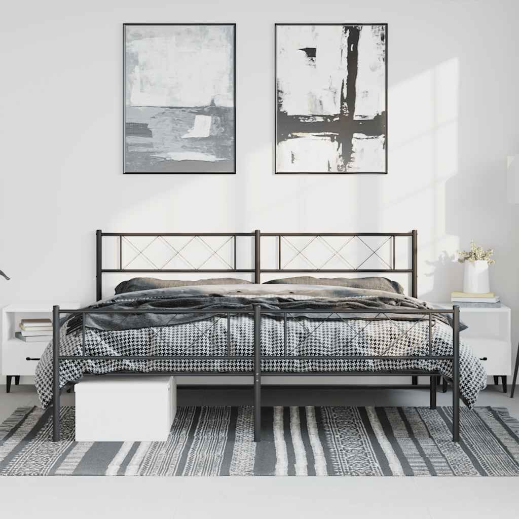 vidaXL Metal Bed Frame without Mattress with Footboard Black 183x213cm