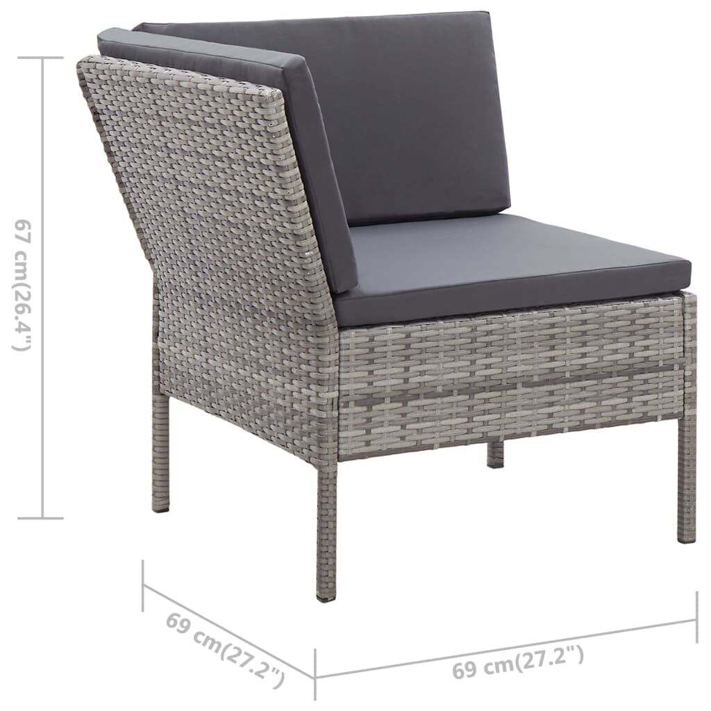 3 Piece Garden Lounge Set with Cushions Poly Rattan Grey