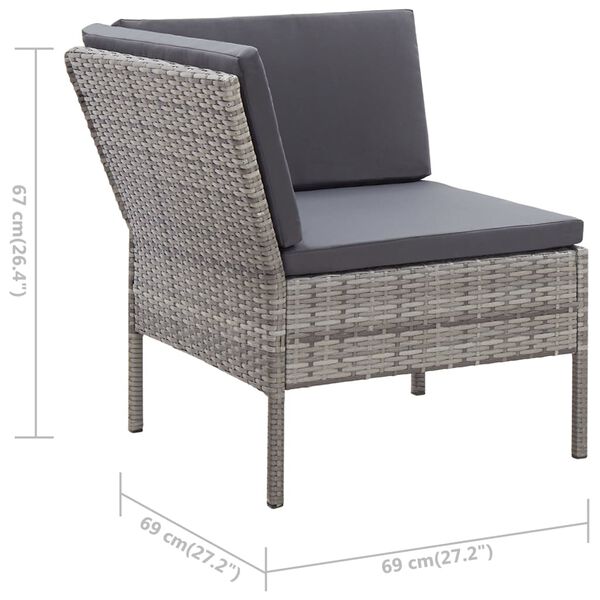 3 Piece Garden Lounge Set with Cushions Poly Rattan Grey