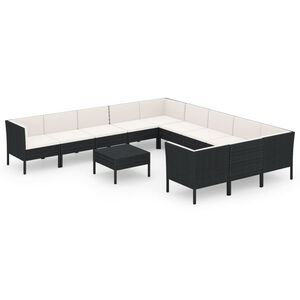 vidaXL 12 Piece Garden Lounge Set with Cushions Poly Rattan Black