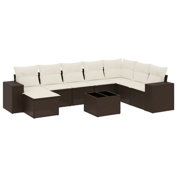 vidaXL 9 Piece Garden Sofa Set with Cushions Brown Poly Rattan