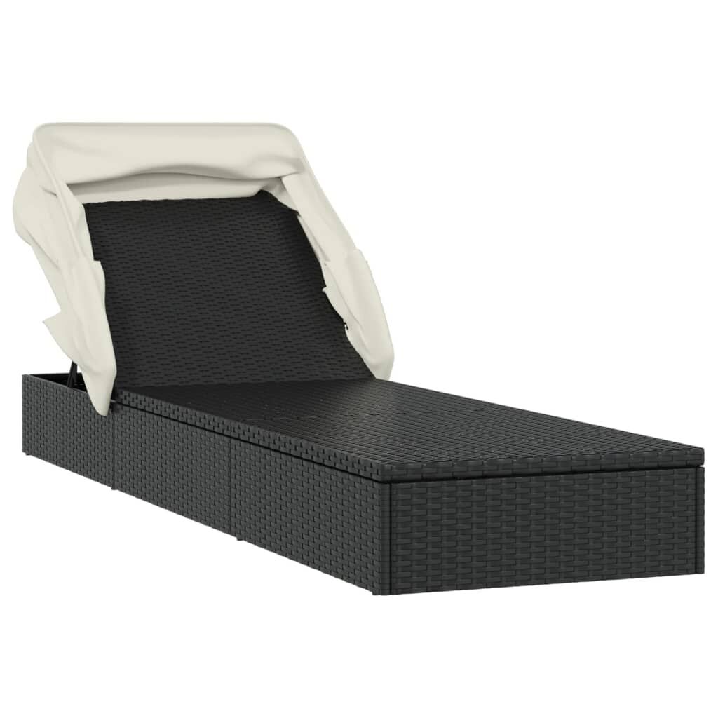 vidaXL Sunbed with Foldable Roof Black 213x63x97 cm Poly Rattan