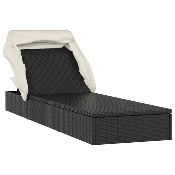 vidaXL Sunbed with Foldable Roof Black 213x63x97 cm Poly Rattan