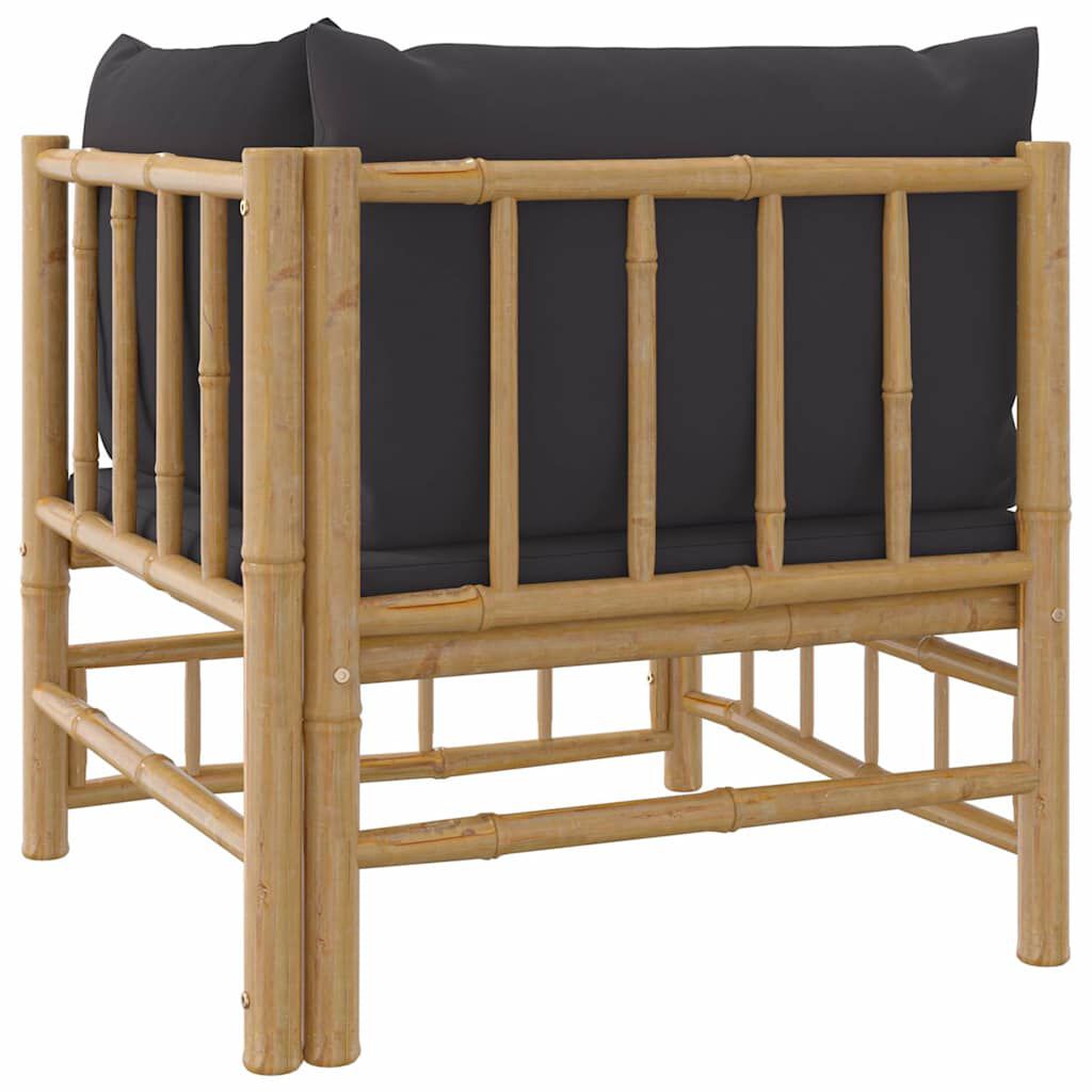vidaXL Garden Corner Sofa with Dark Grey Cushions Bamboo