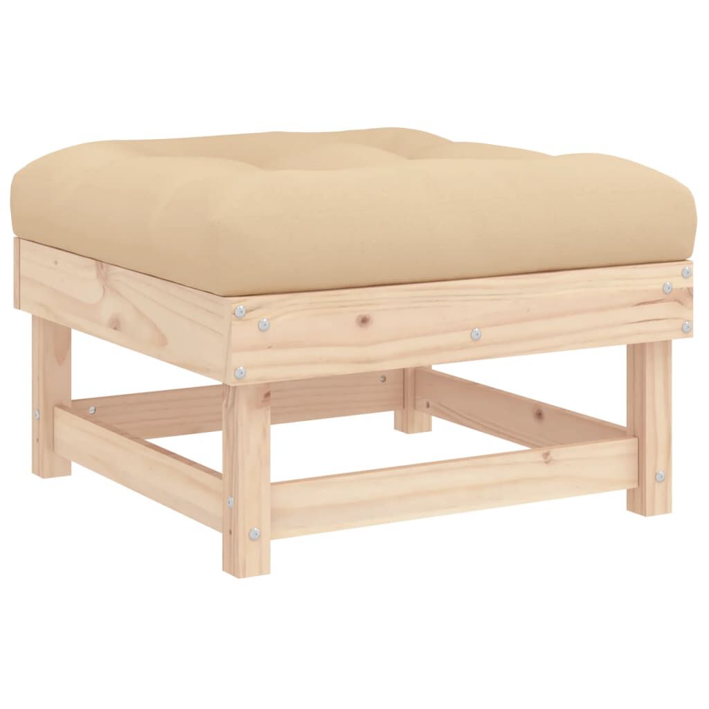 vidaXL Garden Footstool with Cushion Solid Wood Pine