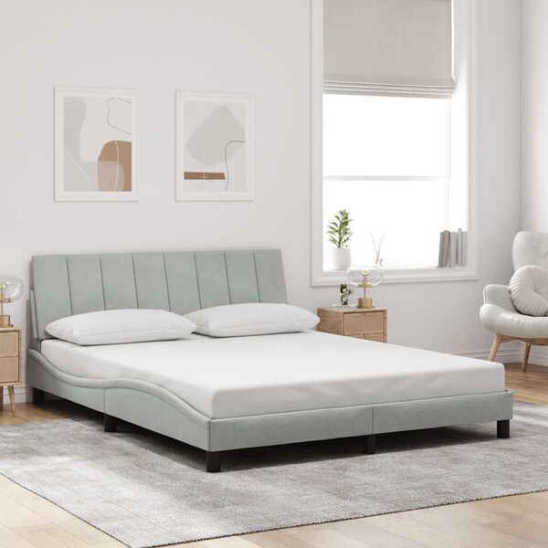 vidaXL Bed Frame without Mattress "Hanko" Light Grey 152x203 cm Queen Velvet