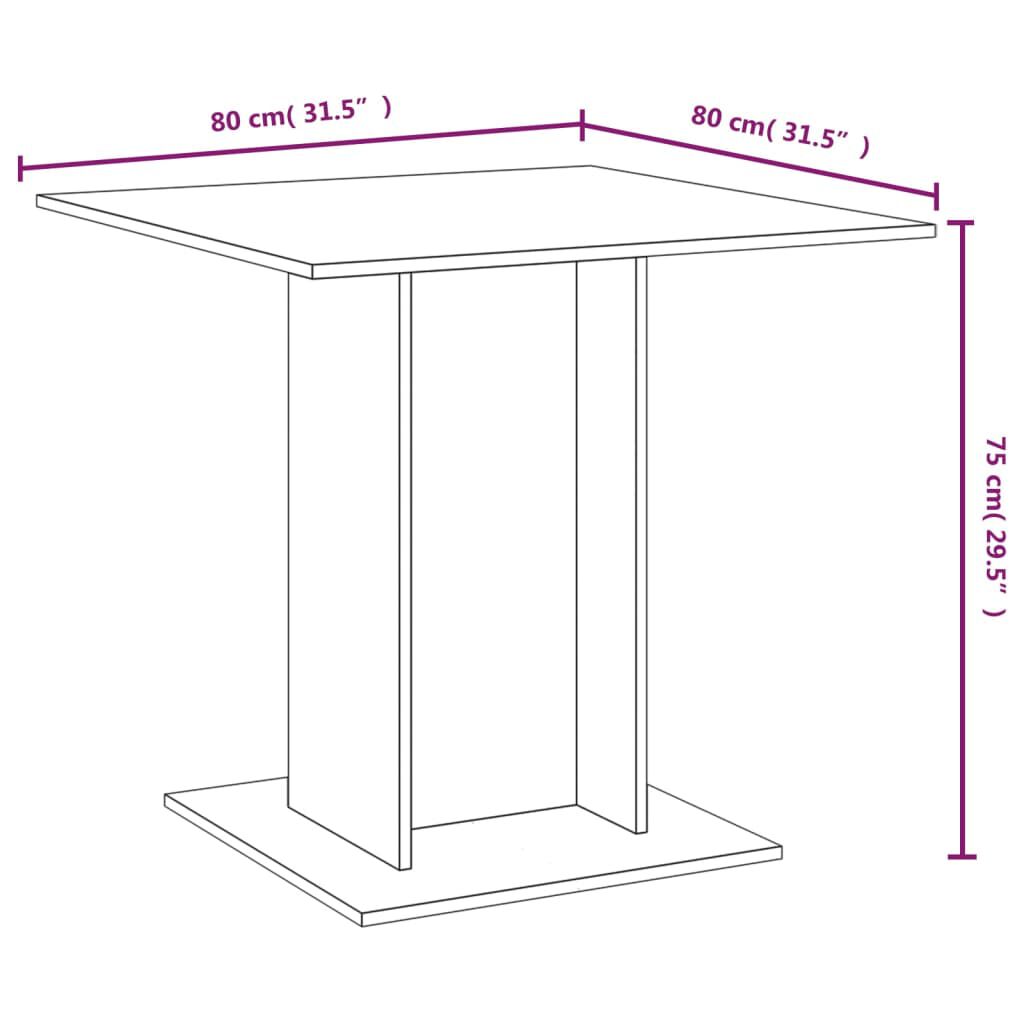 vidaXL Dining Table Brown Oak 80x80x75 cm Engineered Wood