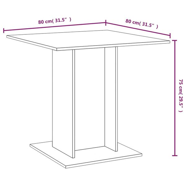 vidaXL Dining Table Brown Oak 80x80x75 cm Engineered Wood