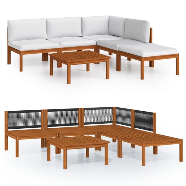 vidaXL 6 Piece Garden Lounge Set with Cushions Cream Solid Acacia Wood