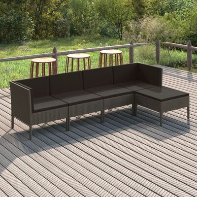 vidaXL 5 Piece Garden Lounge Set with Cushions Poly Rattan Grey