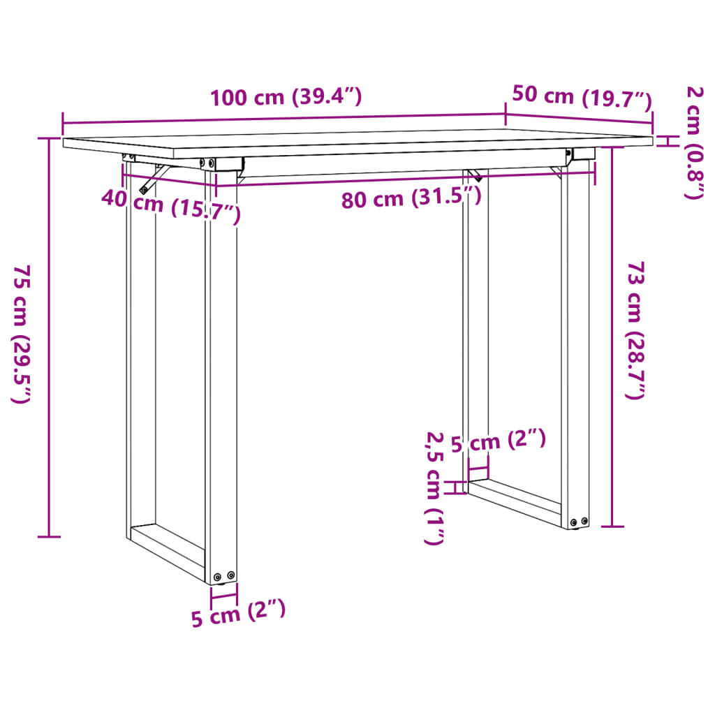 vidaXL Dining Table O-Frame 100x50x75 cm Solid Wood Pine and Steel