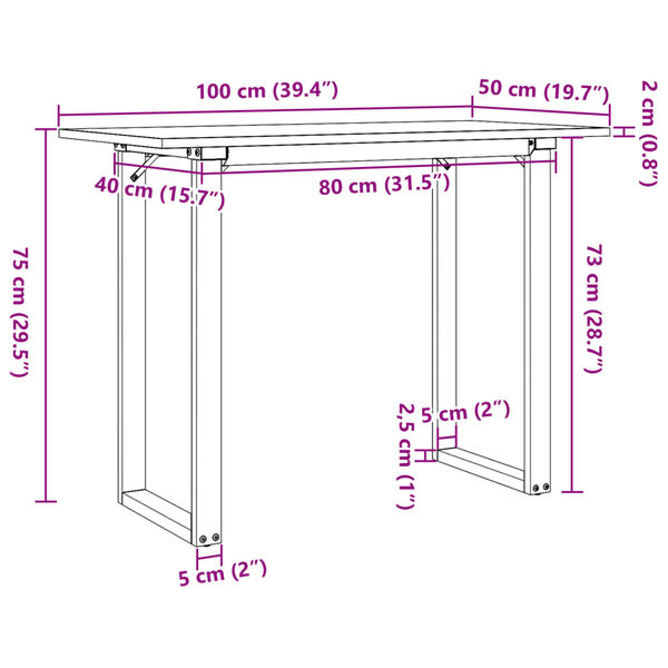 vidaXL Dining Table O-Frame 100x50x75 cm Solid Wood Pine and Steel