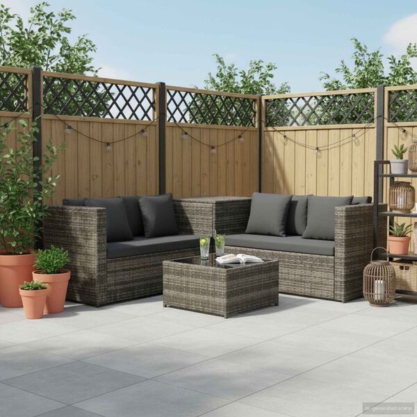 vidaXL 4 Piece Garden Lounge Set with Cushions Poly Rattan Grey