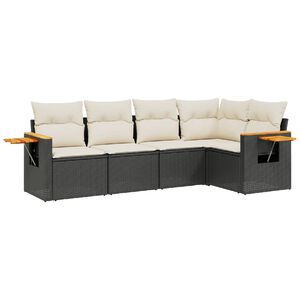 vidaXL 5 Piece Garden Sofa Set with Cushions Black Poly Rattan