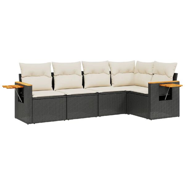 vidaXL 5 Piece Garden Sofa Set with Cushions Black Poly Rattan