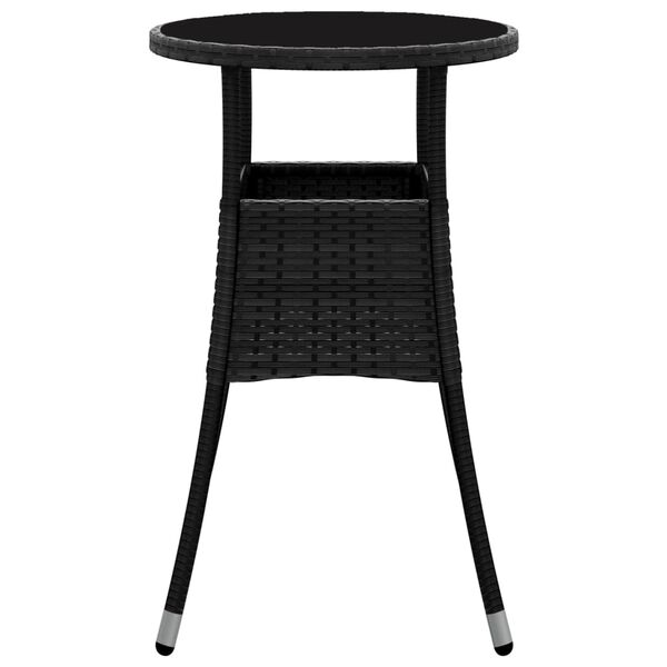 vidaXL Garden Table Ø60x75 cm Tempered Glass and Poly Rattan Black