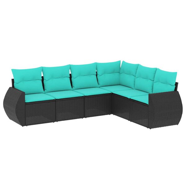 vidaXL 6 Piece Garden Sofa Set with Cushions Black Poly Rattan