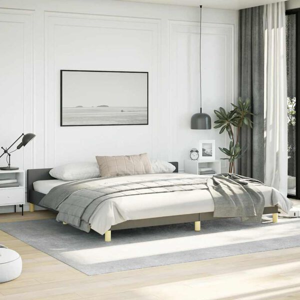 vidaXL Bed Frame without Mattress Dark Grey King Fabric