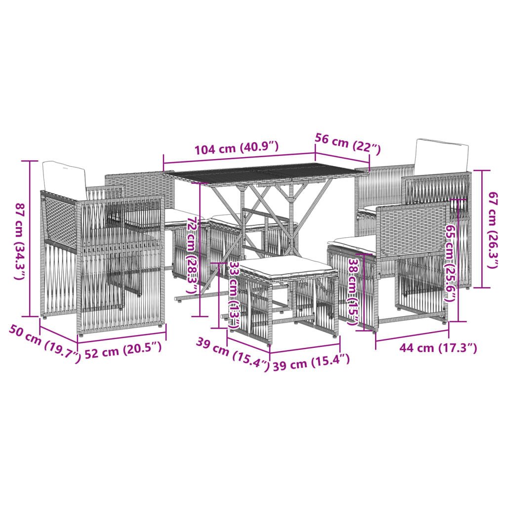 vidaXL 7 Piece Garden Dining Set with Cushions Grey Poly Rattan